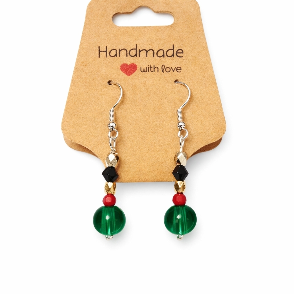 Handmade Green and Red Beaded Earrings
